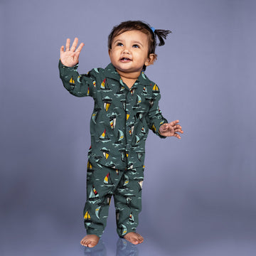 Full Sleeves Baby Little Sailors Printed Pajamas / Night Suit  for Baby/Kids - Dark Green
